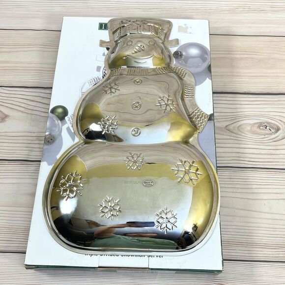 VTG International Silver Divided Snowman Server 15” Silverplate Christmas Tray - Picture 4 of 13
